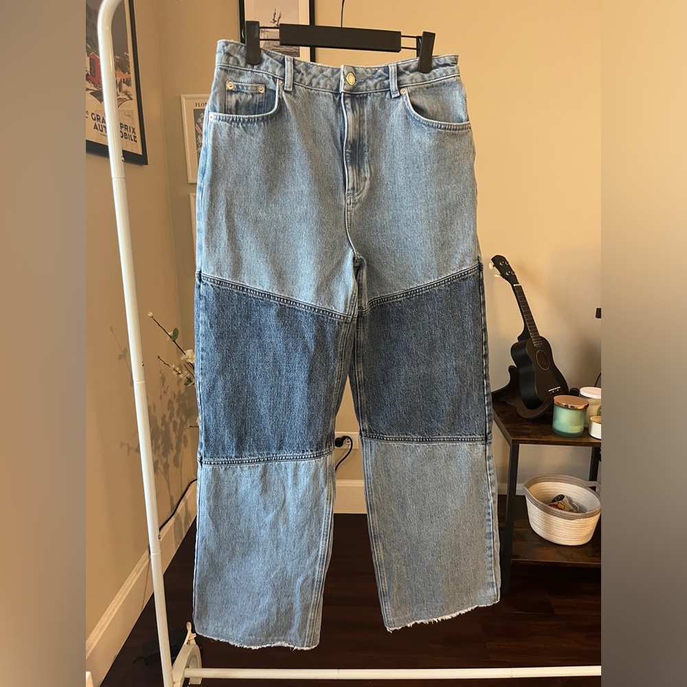 NA-KD Two-toned Blue Denim Wide Leg Jeans
